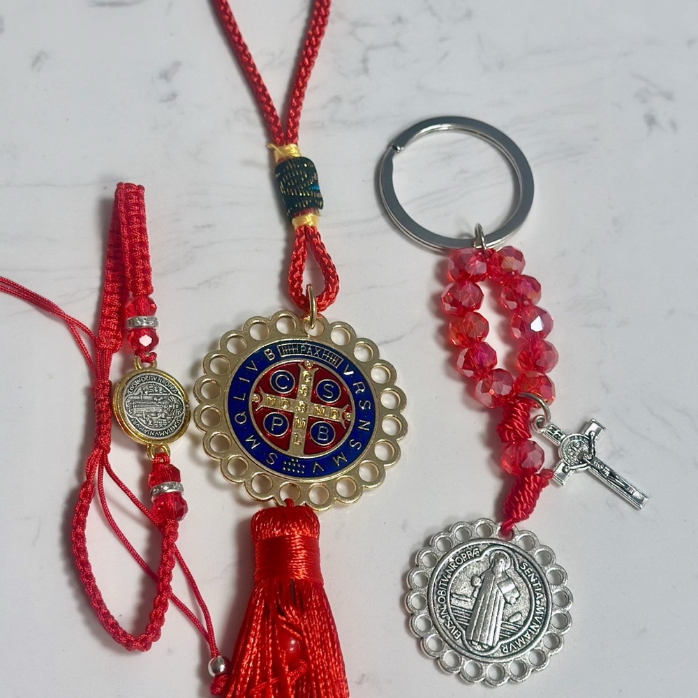 St Benedict Red and SilverKeychain Set
